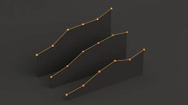 Три Чорні Висхідні Плоскі Лінійні Діаграми Стоять Один Одним Чорному — стокове фото