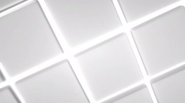 Dalgalı yüzeyi beyaz küpleri parlayan beyaz arka plan ile yapılmış. Soyut geometrik animasyon loop.3d işleme