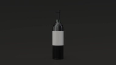 Mockup bir siyah arka plan üzerinde duran boş etiket ile kırmızı şarap için. Tasarım veya marka şablonu. 3D render illüstrasyon
