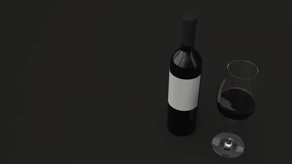 Mockup Para Botella Vino Tinto Con Etiqueta Blanco Una Copa —  Fotos de Stock