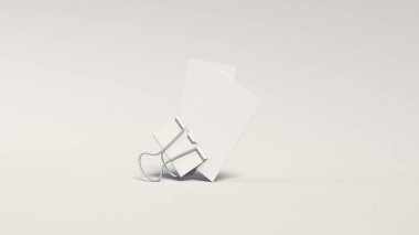 İki kartvizit ataş beyaz arka plan üzerinde beyaz. Mockup marka. 3D render illüstrasyon.