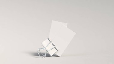İki kartvizit ataş beyaz arka plan üzerinde beyaz. Mockup marka. 3D render illüstrasyon.
