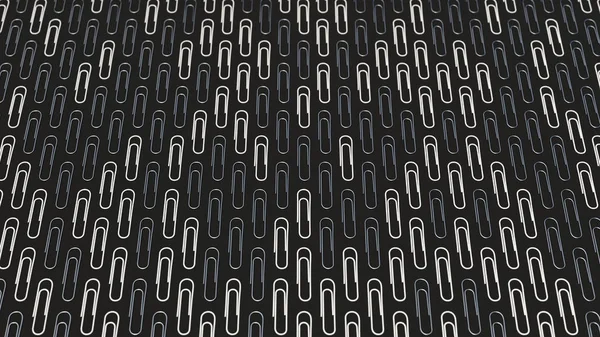 Шаблон Металлических Белых Скрепок Черном Фоне Абстрактный Стационарный Фон Рендеринг — стоковое фото