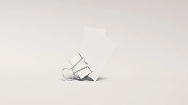 白色背景上的回形针中的两张白色名片 品牌模型 渲染插图 — 图库照片