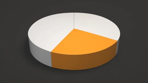 White pie chart with one orange sector on black background. Infographic mockup. 3D render illustration