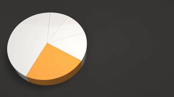 White pie chart with one orange sector on black background. Infographic mockup. 3D render illustration