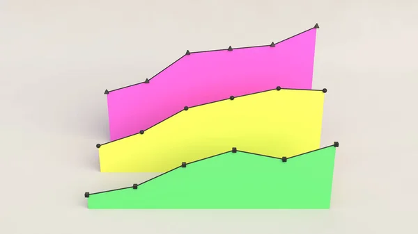 Три Барвисті Лінійні Діаграми Піднімаються Стоять Один Одним Білому Тлі — стокове фото