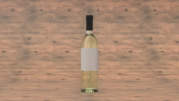 Макет Бутылки Белого Вина Пустой Этикеткой Стоящей Деревянном Фоне Дизайн — стоковое фото