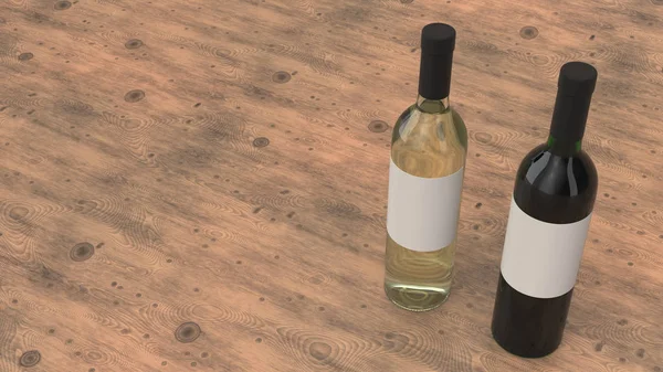 Mockup Pour Deux Bouteilles Vin Rouge Blanc Avec Des Étiquettes — Photo