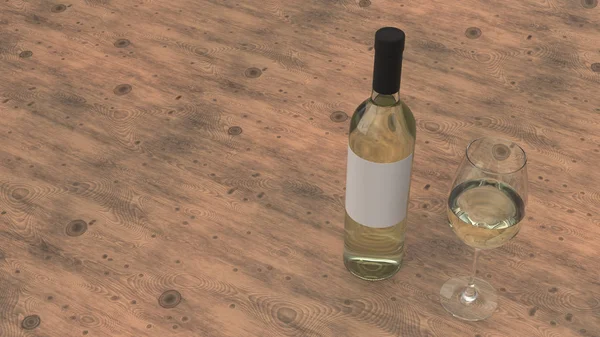 Mockup Für Eine Flasche Weißwein Mit Leerem Etikett Und Einem — Stockfoto