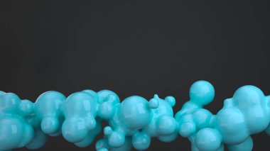 Siyah arka plan üzerine spherecial şekillerden mavi kabarcık. 3D render illüstrasyon 