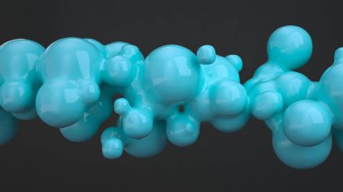 Siyah arka plan üzerine spherecial şekillerden mavi kabarcık. 3D render illüstrasyon 