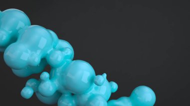 Siyah arka plan üzerine spherecial şekillerden mavi kabarcık. 3D render illüstrasyon 