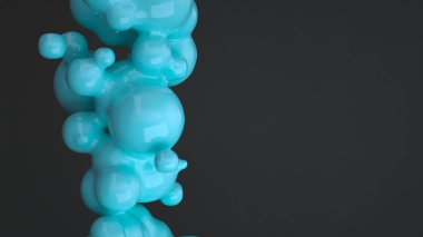 Siyah arka plan üzerine spherecial şekillerden mavi kabarcık. 3D render illüstrasyon 