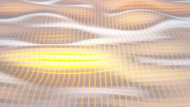 Dalgalı yüzeyi beyaz küpleri turuncu parlak arka plan ile yapılmış. Soyut geometrik animasyon loop.3d işleme