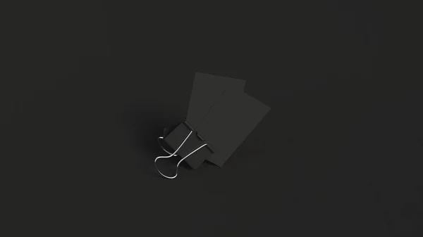 Дві Чорні Візитки Скріпці Чорному Тлі Брендинг Макетів Ілюстрація Рендеринга — стокове фото