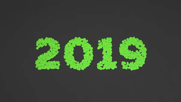 2019 Número Feito Confete Verde Sobre Fundo Preto 2019 Sinal — Fotografia de Stock