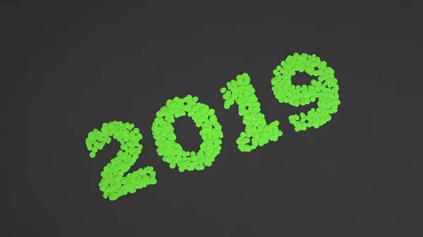 Número 2019 Hecho Confeti Verde Sobre Fondo Negro Signo Año —  Fotos de Stock