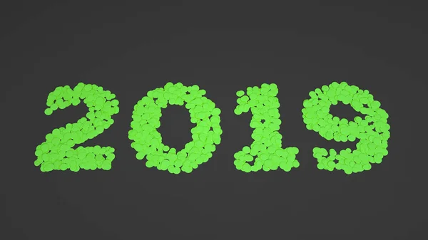 Número 2019 Hecho Confeti Verde Sobre Fondo Negro Signo Año — Foto de Stock