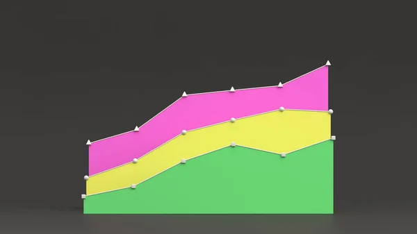 Три Красочные Растущие Плоские Линейные Диаграммы Стоящие Позади Друг Друга — стоковое фото