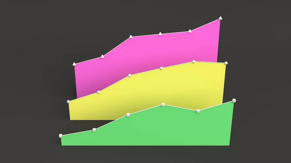 Три Барвисті Лінійні Діаграми Піднімаються Стоять Один Одним Чорному Тлі — стокове фото
