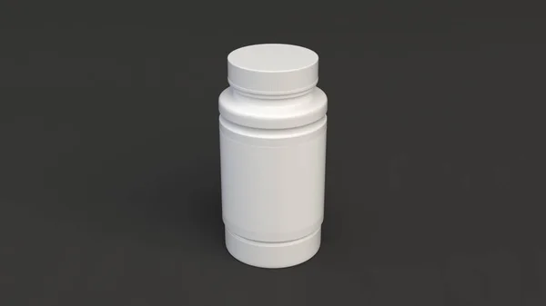 现实的空白白色塑料瓶的药丸在黑色背景 医疗容器 药瓶模型 渲染插图 — 图库照片