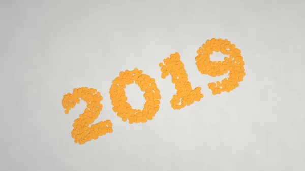 Nomor 2019 Yang Terbuat Dari Confetti Oranye Dengan Latar Belakang — Stok Foto