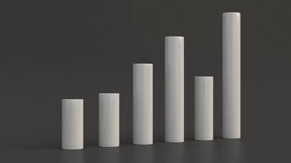 Diagrama Barras Cilíndrico Branco Fundo Preto Mockup Infográfico Ilustração Renderização — Fotografia de Stock