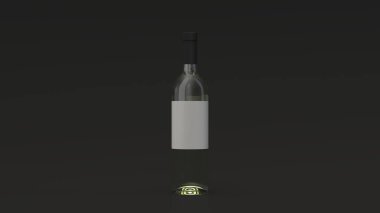 Mockup ile boş etiket ayakta siyah arka plan üzerine beyaz şarap için. Tasarım veya marka şablonu. 3D render illüstrasyon