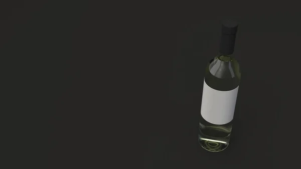 Mockup Bottle White Wine Blank Label Standing Black Background Design — Stock Photo, Image