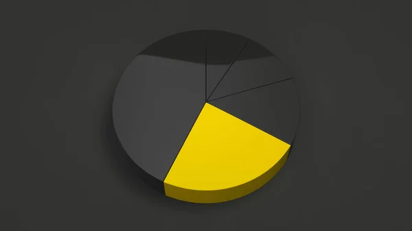 Black Pie Diagramm Mit Einem Gelben Sektor Auf Schwarzem Hintergrund — Stockfoto