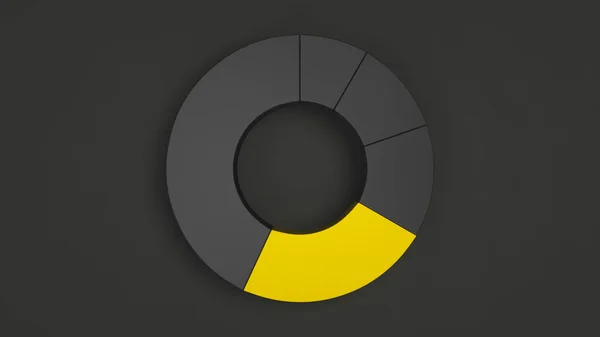Schwarzes Ringkuchendiagramm Mit Einem Gelben Sektor Auf Schwarzem Hintergrund Infografik — Stockfoto