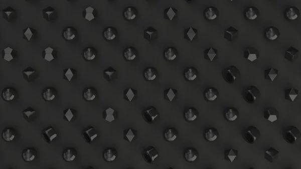 Візерунок Чорних Примітивів Чорній Поверхні Абстрактний Геометричний Фон Ілюстрація Рендеринга — стокове фото