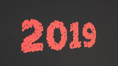 siyah zemin üzerine kırmızı konfeti imal 2019 numarası. 2019 yeni yıl işareti. 3D render illüstrasyon