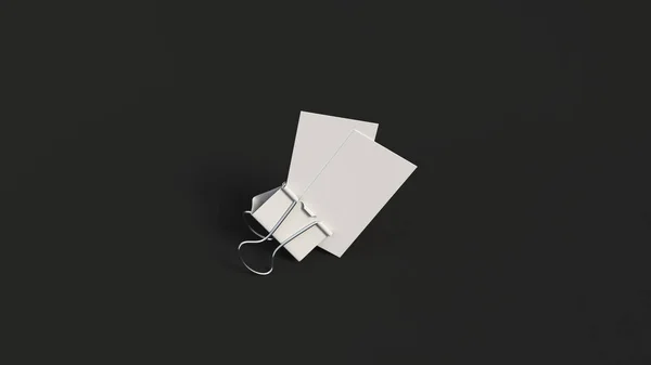 Dwa Białe Wizytówki Spinacz Papieru Czarnym Tle Makieta Marki Ilustracja — Zdjęcie stockowe