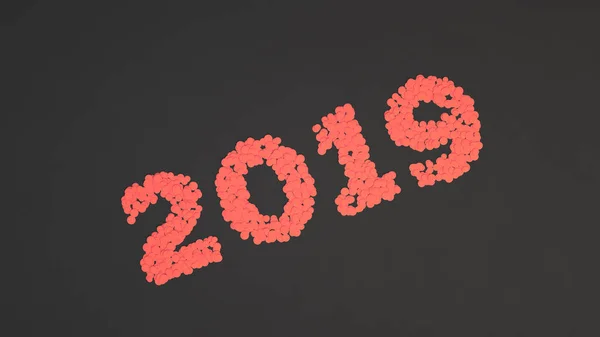黒の背景に赤い紙吹雪から作られた 2019年数です 2019 年の標識です レンダリング図 — ストック写真