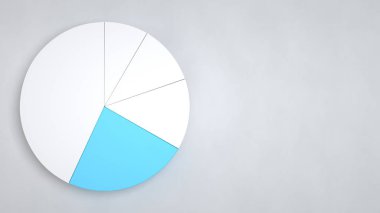 Beyaz zemin üzerinde mavi bir sektör ile beyaz pasta grafiği. Infographic mockup. 3D render illüstrasyon