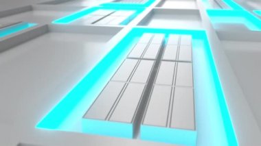 Fütüristik teknolojik veya endüstriyel arka plan mavi parlak çizgiler ve elemanları. Arka plan döngü. 3D render animasyon