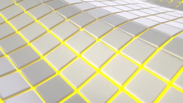 波状の表面は黄色光る背景の白いキューブに成っています 抽象的な幾何学的なアニメーション Loop レンダリング — ストック動画