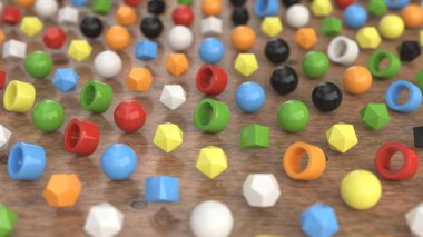 Desen renkli ilkel ahşap yüzey üzerinde. Geometrik arka plan. 3D render illüstrasyon