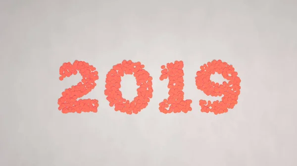 白い背景の赤い紙吹雪から作られた 2019年数です 2019 年の標識です レンダリング図 — ストック写真