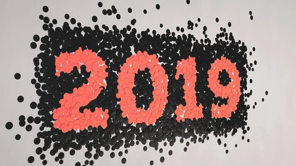 Número 2019 Confeti Negro Rojo Sobre Fondo Blanco Signo Año — Foto de Stock