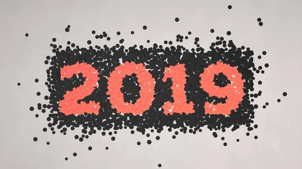 白の背景に黒と赤の紙吹雪から作られた 2019年数です 2019 年の標識です レンダリング図 — ストック写真