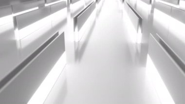 Fütüristik teknolojik veya endüstriyel arka plan beyaz parlak çizgiler ve elemanları. Arka plan döngü. 3D render animasyon