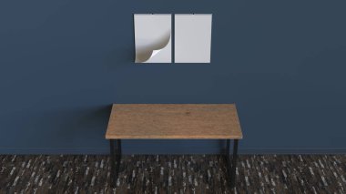 Boş beyaz dikey sarmal tablo yukarıda duvara asılı takvim bağlı. Takvim mockup iç. 3D render illüstrasyon