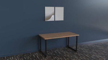 Boş beyaz dikey sarmal tablo yukarıda duvara asılı takvim bağlı. Takvim mockup iç. 3D render illüstrasyon