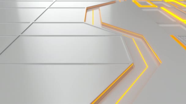 Футуристический Технологический Промышленный Фон Оранжевыми Светящимися Линиями Элементами Абстрактный Цикл — стоковое видео
