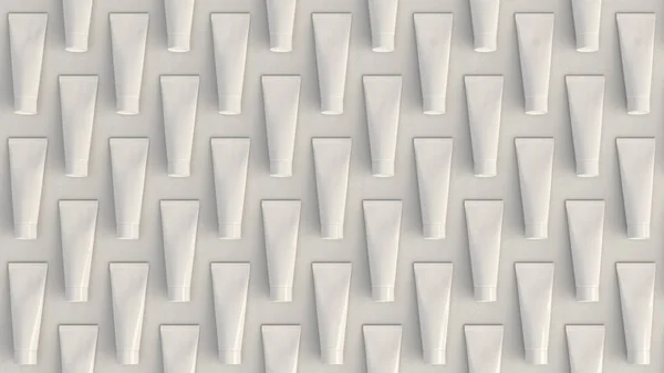 歯磨き粉 クリームまたはゲルが白い背景の上の空白の白いチューブからパターン モックアップをブランディングします レンダリング図 — ストック写真