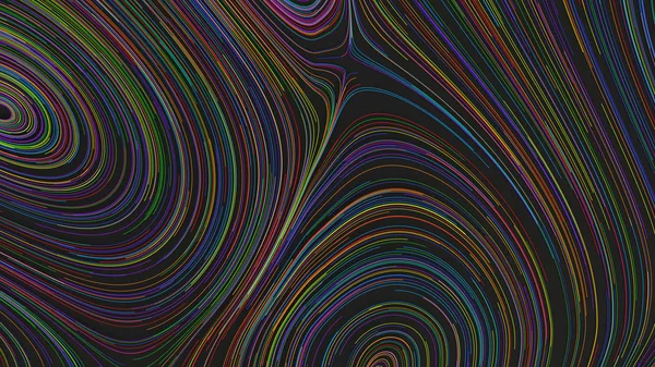 Curles Suaves Cordas Coloridas Fundo Preto Fundo Geométrico Abstrato Ilustração — Fotografia de Stock