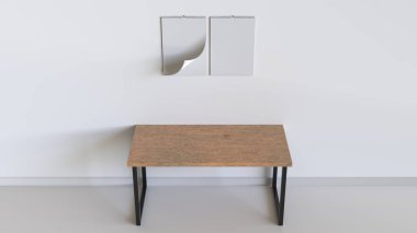 Boş beyaz dikey sarmal tablo yukarıda duvara asılı takvim bağlı. Takvim mockup iç. 3D render illüstrasyon